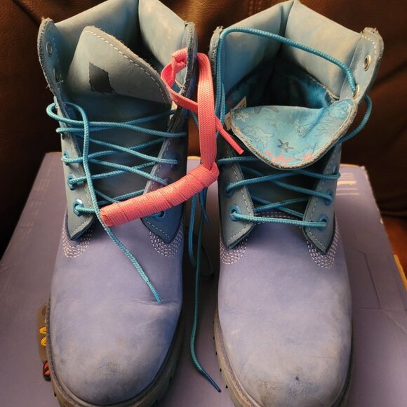 Timberland Premium 6 Waterproof Bright Blue Nubuck SpongeBob Boots US men SZ 7.5 - Picture 7 of 16